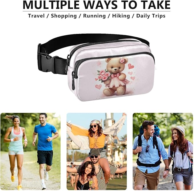 Valentines Teddy Bear Fanny Pack for Women Men Water Resistant Fashion Waist Packs with Adjustable Strap Belt Bag for Travel Workout Jogging Hiking 21217976