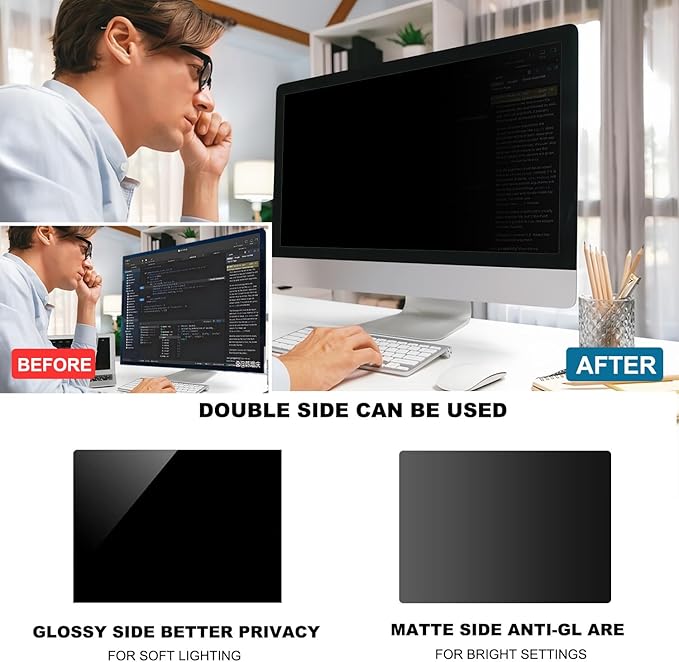 Pozlle 21.5 Inch Computer Privacy Screen Shield [2 Pack] for 16:9 Widescreen Desktop Monitor - Anti-Glare Blue Light Privacy Filter and Anti Spy Privacy Screen Protector Film