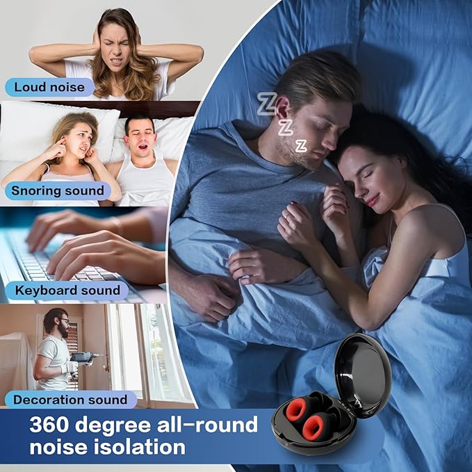 Artevive Earplugs Motorcycle.Ear Plugs for Sleeping Noise Cancelling 35dB Noise Reduction、Reusable Ear Plugs,Super Soft for Motorcycles Cycling、Sleeping、Work、Travel(Red Inner Circle)