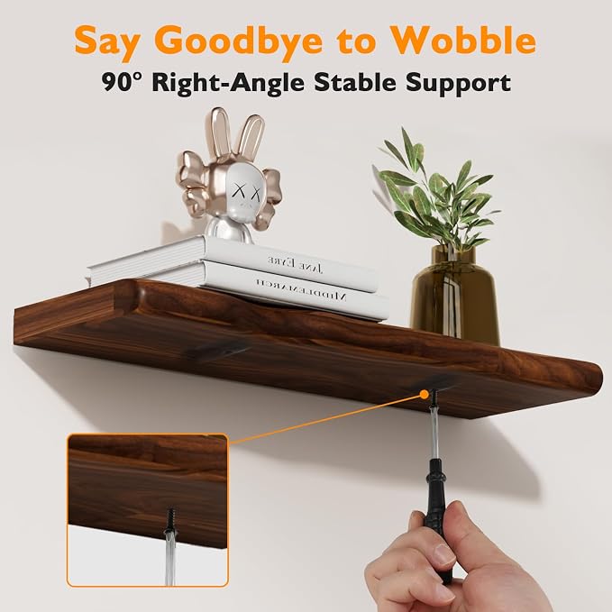 Solid Wood Live Edge Floating Shelves Set of 1 – 48" Rustic Wall Shelf with Hidden Bracket System, Wall Mounted Shelves for Bathroom, Kitchen, Living Room, Bedroom (Walnut)