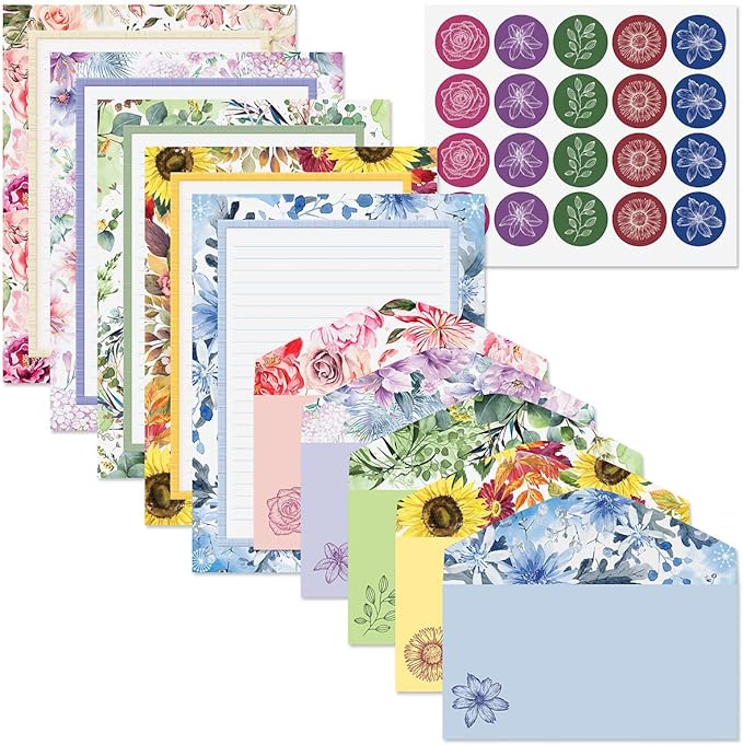 Current Floral Letter Paper - Spring Stationery Papers With Decorative Flower Assortment Border, Printable Holiday, Wedding & Bridal Shower, & Invitation Sheets, Set of 25, 8 1/2" x 11"