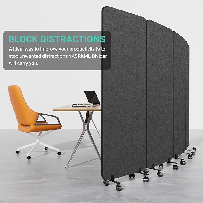 Soundproof Room Divider W/Wheels, 66in Office Dividers for Sound Proofing & Reducing, Sound Proof Dividers for Office Partitions Portable Acoustic Wall Divider (Dark Grey, 4 Panel-95''Wide)