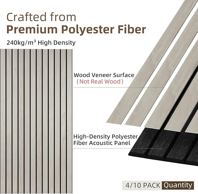 TO-TH Wood-Look Acoustic Wall Panels, 10 Pack 47.2” x 23.6” Acoustic Panels, Decorative Sound Absorbers Sound Dampening Panels for Home, Office, Basement, Natural Oak