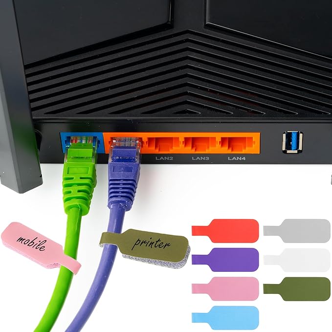 35 PCS Cable Cord Labels Large Size, Cord Labels Reusable Cable Label Tags Writable Wire Tags Label Multicolored Handwriting Cables Tag for Organizing Wires and Identification Electronics Computers