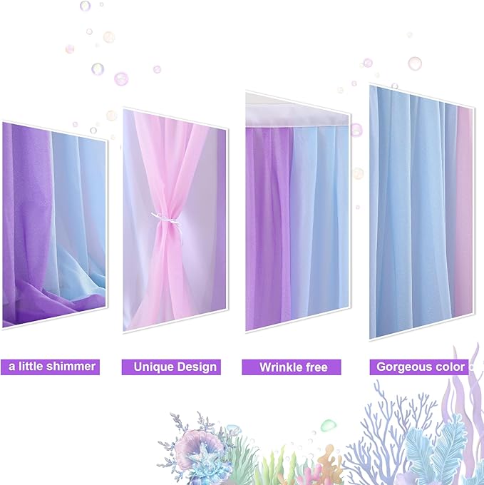 Mermaid Tulle Table Skirt Blue Pink Purple Striped Table Skirts for Rectangle Tables Frozen Baby Shower Mermaid Birthday Parties Decoration 14ft