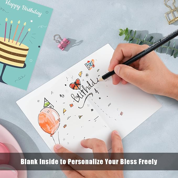 FUHITIM Birthday Cards,25 Pcs Blank Cards with Envelopes & Stickers,25 Design,4x6 Inches Happy Birthday Card,Birthday Card for Kids,Friends,Family and Colleagues