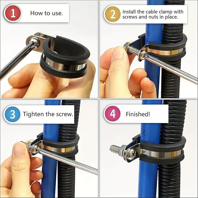 15/16 Inch Rubber Cable Clamps 50 PCS, 304 Stainless Steel Hose Pipe Clamps, Automotive Wire Rubber Insulated Clamps, Metal Clamps for Tube, Pipe and Wire Cord Installation