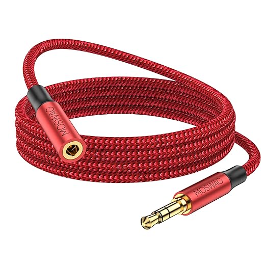 MOSWAG 3.5mm Extension Cable 26.24FT/8M Audio Male to Female Stereo Extension Adapter Nylon Braided Cord Compatible for Home/Car Stereos Smartphones Headphones Tablets Media Players and More