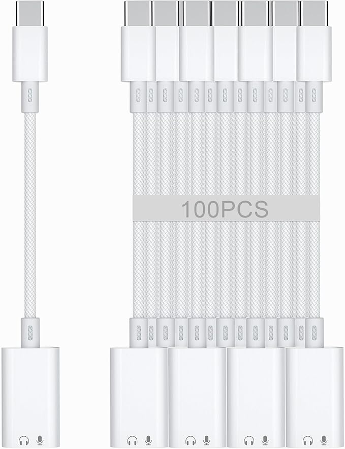 USB C to Lightning Headphone Audio Adapter, USB C Male to Lightning Female Earbuds Audio Adapter Compatible with iPhone 17/16/16e/15 Plus/Pro/Max, iPad Pro, iPad Air 6/5, MacBook (No Charge)[100 Pcs]