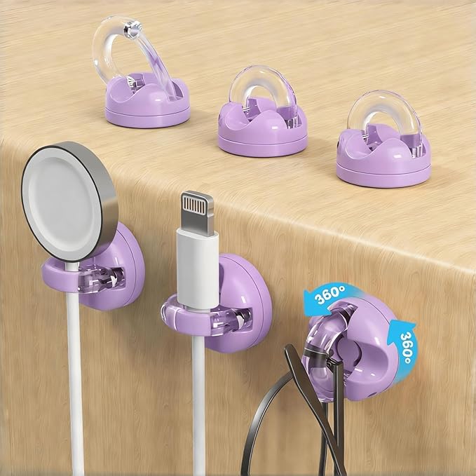 IFNOW Magnetic Cable Clips for Nightstand Self Adhesive Cord Holder Adjustable Clip for Desk, Nightstand, Phone Charger, Computer, Home, Office, Car (Purple-New, 6PCS)