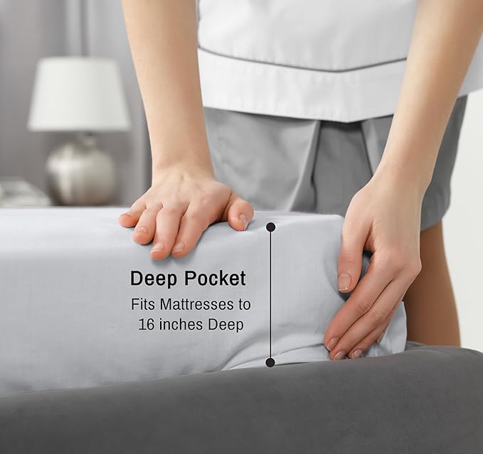RUVANTI 100% Cotton Twin Sheets Set, 3 Pieces, Soft & Breathable Percale Weave Bedding, Deep Pocket 16", Hotel Standard, Crisp Cool Feel, Durable, Perfect Dyed Bed Sheet, Quiet Gray