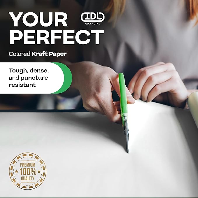 White Paper Roll 18" x 2160" (180 feet) - USA-Made Quality White Kraft Paper 50lb Thickness for Packing, Moving, Shipping & Crafts/Arts - 100% Recyclable Natural Wrap Material by IDL Packaging