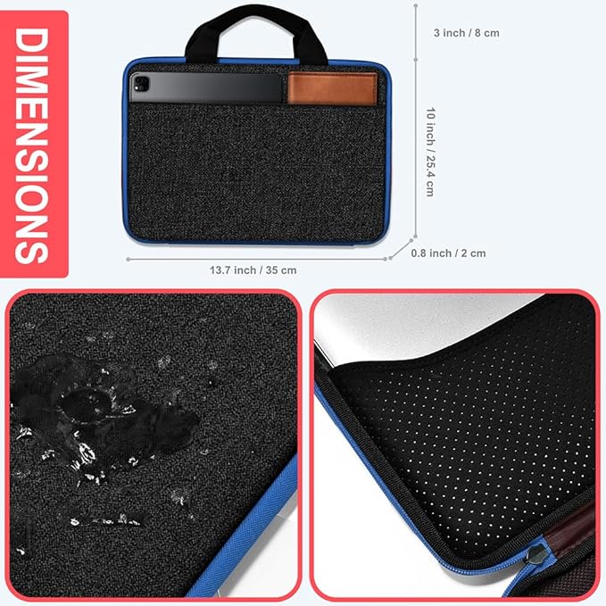 Hseok Laptop Case 13.3-14 inch Briefcase Handbag, Water-Resistant and Shockproof Computer Sleeve Compatible with MacBook Pro 14", Mac Air/Pro 13.3" and 13"-14" Notebooks Chromebooks,Black-Blue