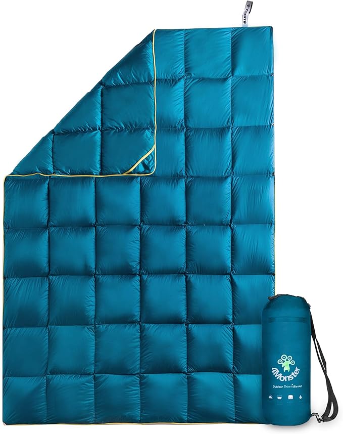 4Monster Down Camping Blanket - Outdoor Travel Quilt Puffy 650 Fill, Packable, Lightweight,Wind & Waterproof | Ideal for Stadium, Backpacking,Picnics, Beach and Hiking