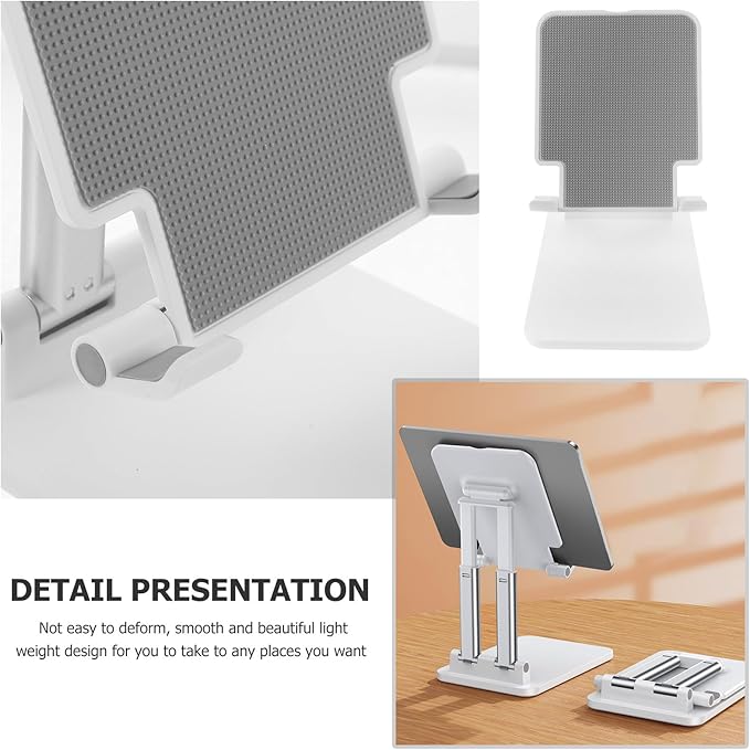 MERRYHAPY Foldable Tablet Stand Adjustable Aluminum Alloy Tablet Holder for Desk Use, Compact Desktop Bracket Compatible with Ipad and Smartphones, Pearl White
