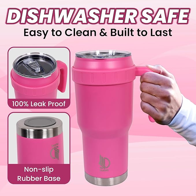 40 Oz Tumbler with Handle & Straw Lid, Insulated Stainless Steel Vacuum Flask, Double Wall Thermal Car Cup for Hot & Cold Drinks, Leak Proof, BPA Free (Light sky Blue)