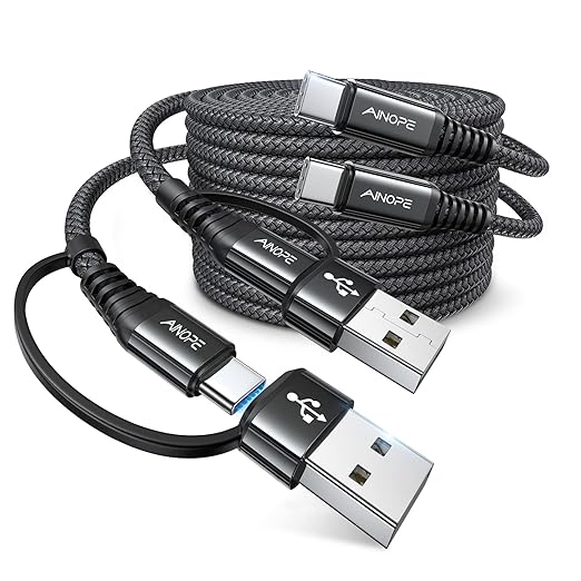 AINOPE USB C to USB C Cable, 2 Pack 6 FT USB C Cable Fast Charging with USB to USB C Adapter, 60W USB to USBC Cable for iPhone 17 Pro Max Air Type C Cable for iPhone 16/15/14/13/12, Black
