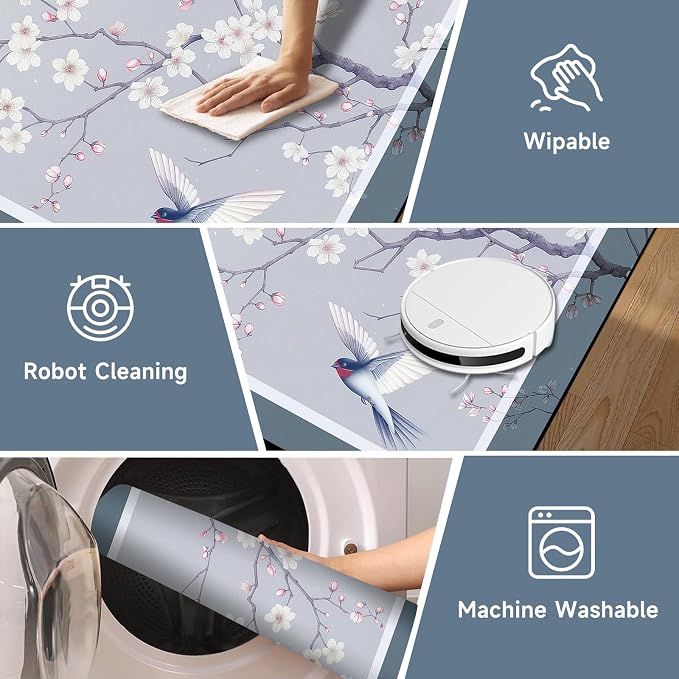 Cherry Blossom Area Rug 3D Swallow Sakura Floral Rugs for Entryway Bedroom Living Room Kitchen Home Decor Soft Non Slip Indoor Carpet Washable Low Pile Floor Mat,3'x5'