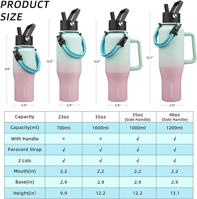 BJPKPK Insulated Water Bottles with Straw Lid, 23oz Metal Water Bottle with 2 lids & Paracord Strap, Double Wall Stainless Steel Vacuum Tumblers, Cups, Mugs, Thermo for Hot& Cold Drinks, Marshmallow
