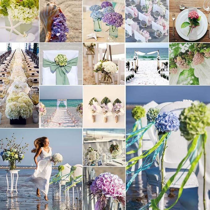 DuHouse Artificial Bigger Silk Hydrangea Flower Heads with Stem Fake White Hydrangea Flowers for Wedding Home Garden Centerpiece Pack of 6
