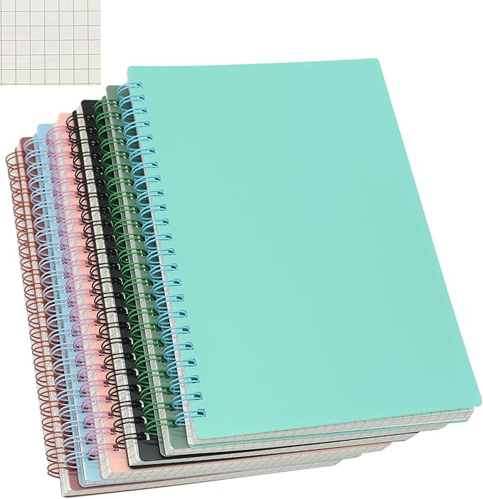 Yansanido Spiral Notebook, 6 Pcs A5 Thick Plastic Hardcover Graph Paper 6 Color 80 Sheets -160 Pages Journals for Study and Notes (6 colors, A5 5.7" x 8.3"-Grid)