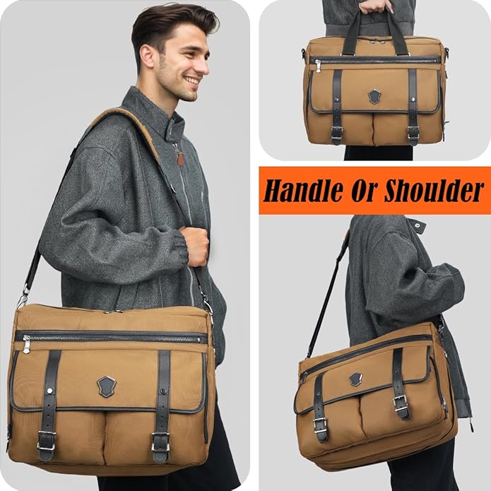 WELKINLAND 17-Inch Laptop Briefcases for Men, 4-Compartments Business Briefcase for Men, 13Pockets Laptop Messenger & Shoulder Bags, Expandable Briefcases For Man, Compact Mens Messenger Bags For Work