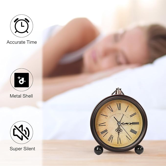 Blusaryme Loud Alarm for Deep Sleepers Desk Vintage Alarm Clock 5.25 inch Small Battery Operated Retro Clock Bedroom Live Room Decor Gift Clock