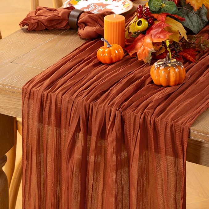 MLMC Terracotta Table Runner 10ft Rustic Burnt Orange Cheesecloth Table Runner 35 x 120 inches for Wedding Bridal Shower Birthday Pinic Party Decor