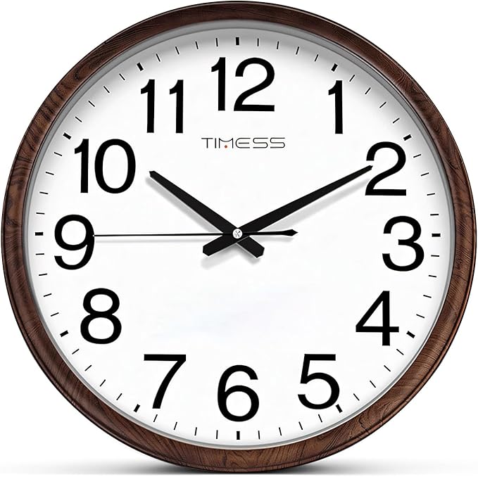 TIMESS Wall Clock, Classic Wood Style Finish, 11 Inch Non-Ticking Silent Battery Operated Analog Clock, Ideal Retro Decor for Home, Bedroom, Living Room, Kitchen, Bathroom, Office(Wood Brown)