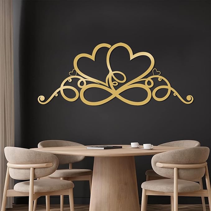 Infinity Heart Metal Wall Art, Infinity Heart Wall Decor, Double Infinity Heart Metal Sign, Love Sign Wall Decor, Infinity Sign Wall Decor, Metal Love Wall Decor, Geometric Wall Art (Silver, 53"x21"/135x54cm)