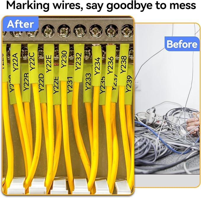 4 Pack Replacement for Ptouch HSe-631 HSe631 HS631 HS-631 HSe 11.7mm 0.46'' Black on Yellow Heat Shrink Wire Cable Label Tape Tubing Use with Ptouch PT-D210 PT-D400 PT-E300 PT-E500 PT-P750WVP Maker