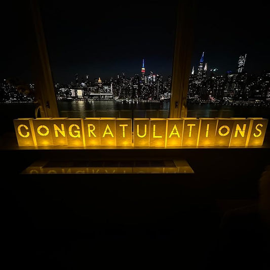 "Congratulations Decorations Light up Letters with Tea Lights Candles and Rose Petals Included - Luminary Paper Bags to be Used as Congratulations Banner and Congrats Banner for Your Loved One