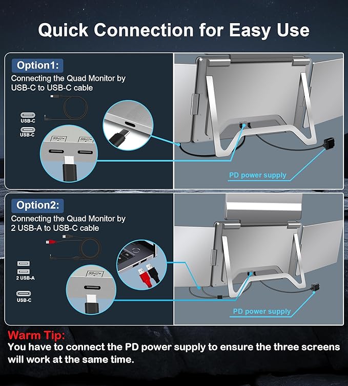 Ladomi 16" Laptop Screen Extender, Just 1 Cable for 3 Screens Quad Monitor, 1200P FHD Screen Extender for 12"-18.5" Laptops, Triple Portable Monitor for Wins/Mac M1|M2|M3|M4|M5