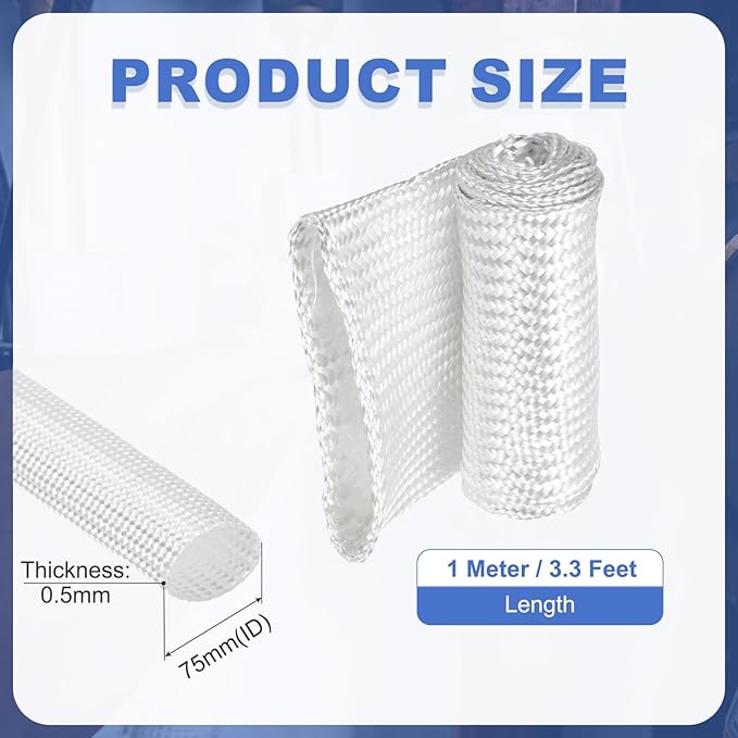 uxcell Insulation Cable Protector,75mm/2.95 Inch-1m/3 Feet High Temp Fiberglass Sleeve White