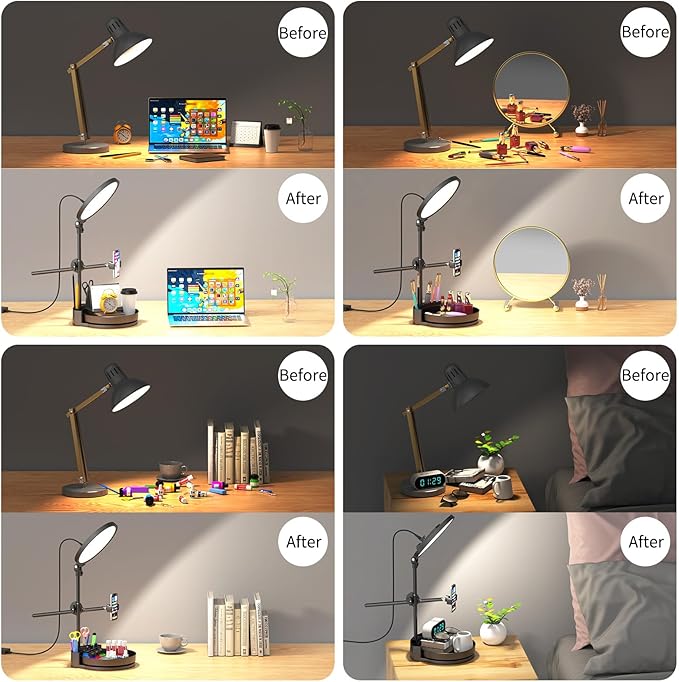 Selfie Light Kit for Desk and Laptop,55W Dimmable Full Screen Ring Light,with Rotating Storage Box,Pen Holder Stand,Phone Holder and Controller (White, 10.5)
