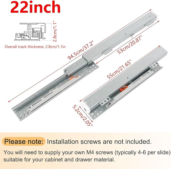 TMGSK Pair Undermount Drawer Slides Bottom Mount Pull Out Shelf Slider Under Mount Drawer Glides Full Extension Soft Close Drawer Runner Shelf Track for Kitchen Face Frame or Frameless Cabinet Drawer
