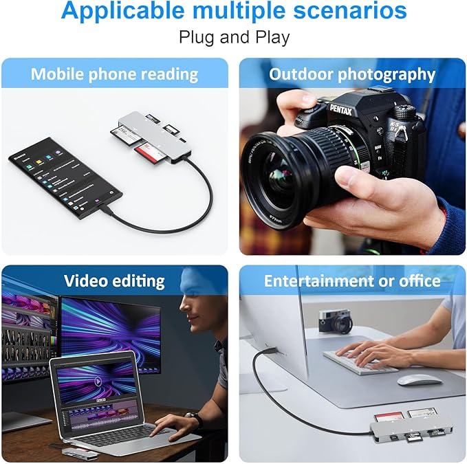 CFast 2.0 Card Reader, USB C CFast Card Reader 3.0 5Gbps CFast/CF/SD/TF/XD - 5 in 1 Memory Card Reader/Adapter for San Disk, Lexar, Transcend, Sony Card, Read CFast/TF/SD/XD/CF 5 Cards Simultaneously