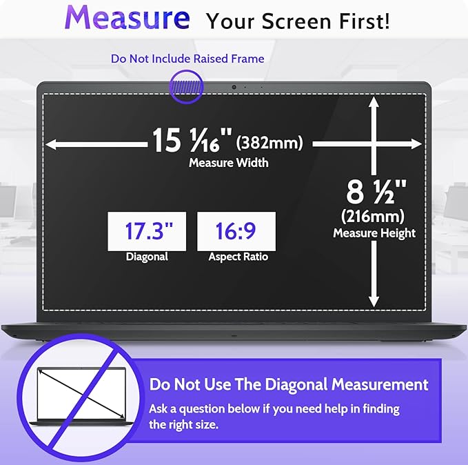 Peslv 17.3 Inch Laptop Privacy Screen Compatible With Lenovo Hp Dell Acer Asus Thinkpad Envy, 16:9 Aspect Removable Anti Glare Blue Light Filter Protector, 17.3inch Computer Monitor Security Shield