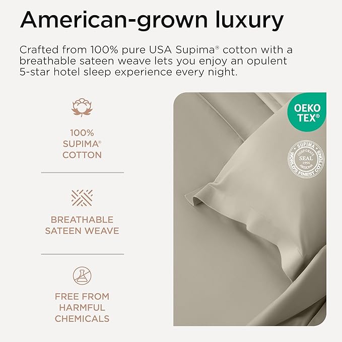 Threadmill Luxury Full Size Sheets for Full Size Mattress, 1200 Thread Count Supima Cotton Sheets for Full Mattress, 5-Star Hotel Quality 4 Piece Bed Sheets with Extra Deep Pocket, Taupe