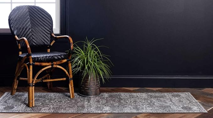 Unique Loom Bromley Collection Area Rug - Wells (2' x 13' 1" Runner, Dark Gray/ Gray)