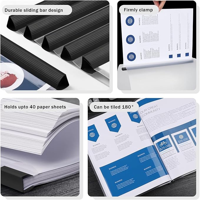 JOERSH 10Pcs Clear Report Covers with Sliding Bar, Plastic Binder Paper Protector, Report Folders with Clear Cover for Resume Portfolio Presentation File Documents, Black