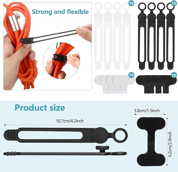 40 Pcs Silicone Cable Ties and Cable Labels Sets 20 Silicone Cord Ties 20 Identification Cord Labels Multipurpose Reusable Wire Organizer for Fastening Phone Charger Home Office Supplies