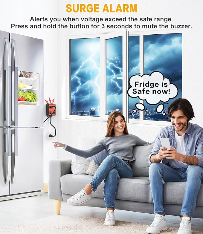 Refrigerator Surge Protector, 3-Outlet 120V for Home Appliance Surge Protector, Time Delay, LED Indicator Light & 110dB Alarm, Protects Against Voltage Abnormalities, Brownout, Spike, Instant Surge