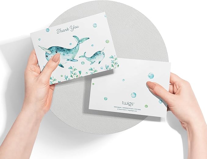 Twigs Paper Thank You Card Set - 12 Assorted Greeting Cards For All Occasions - Thank You Cards with Envelopes - Appreciation Cards - Eco Friendly - Made In USA - 5.5 x 4.25 Inch Size - Ocean Themed