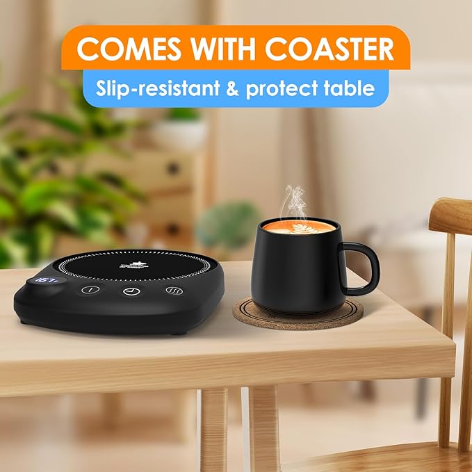 KitchekShop Coffee Mug Warmer - Fastest Heating & Highest Temperature, Coffee Cup Warmer for Desk Auto Shut Off, 4 Temp Settings & 1-12H Timer, Smart Electric Beverage Warmer for Coffee, Tea (Black)