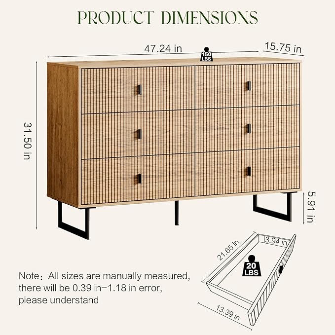 Chrangmay Modern Chest of Drawers with 6 Drawers,Deep Drawers,Clothes Organizer,Large Storage Cabinet for Living Room, Bedroom,Hallway,with Anti-Tipping Device,Wood