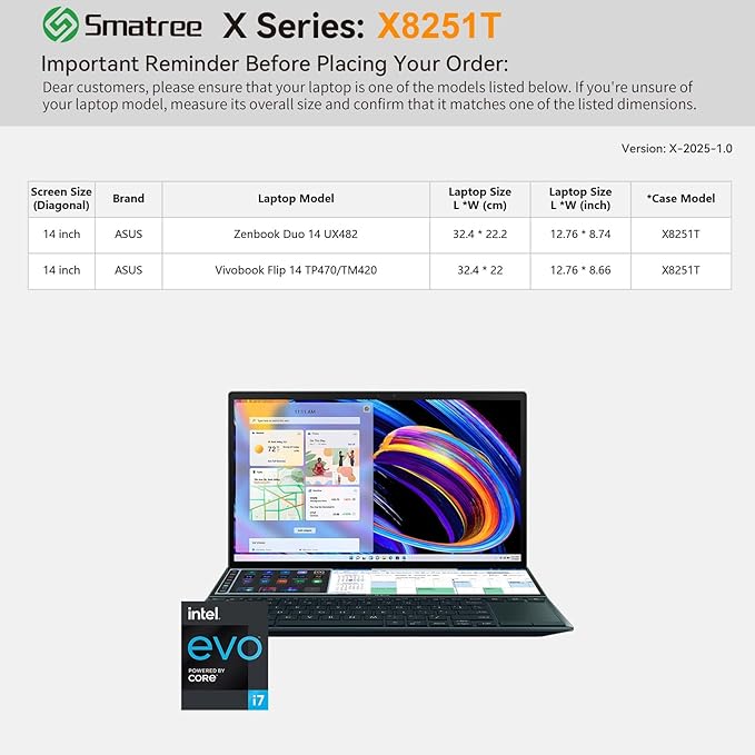 Smatree Hard EVA Protective Sleeve Case Compatible for 14 inch ASUS Zenbook Duo 14 UX482, for 14inch ASUS Vivobook Flip 14 TP470/TM420 Water-Proof Sleeve, Green (X8251TG)