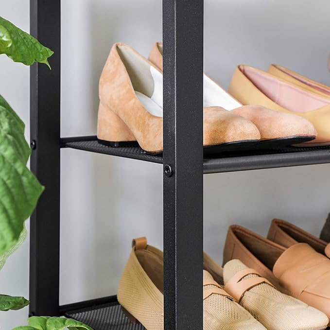 VASAGLE INDESTIC Shoe Rack, Shoe Organizer for Closet with 4 Mesh Shelves and Large Top for Bags, Entryway Hallway Shoe Shelf, Steel Frame, Industrial, Hazelnut Brown and Black ULBS015B03