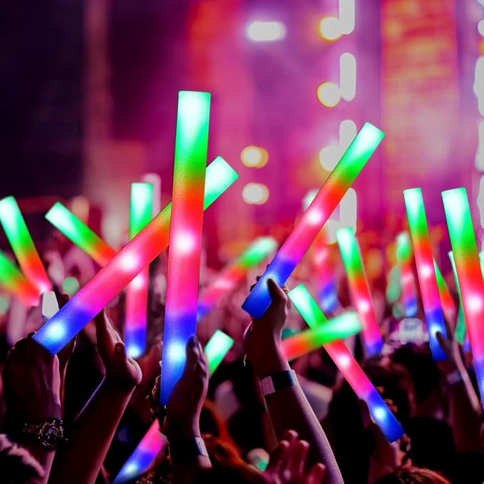 102 PCS Led Foam Sticks, Bulk Glow Sticks with 3 Colors Flashing, Light Up Baton Wands for Kids, Glow Sticks Party Supplies for party, Wedding, Raves, Concert, Camping, Sporting Events