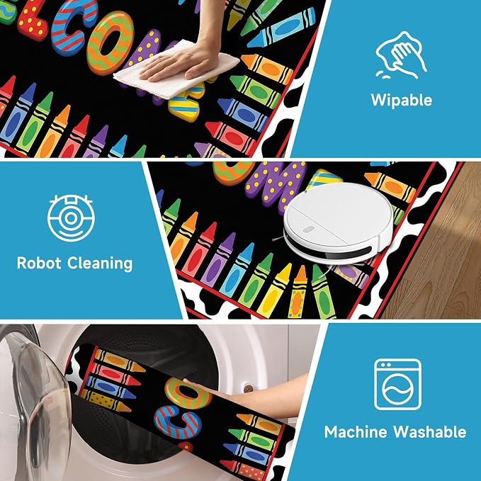 Welcome Crayon Area Rug 5'x7' Colorful Alphabet Rugs for Bedroom Living Room Nursery Playroom Classroom Home Decor Non-Slip Washable Carpet Kids Floor Mat